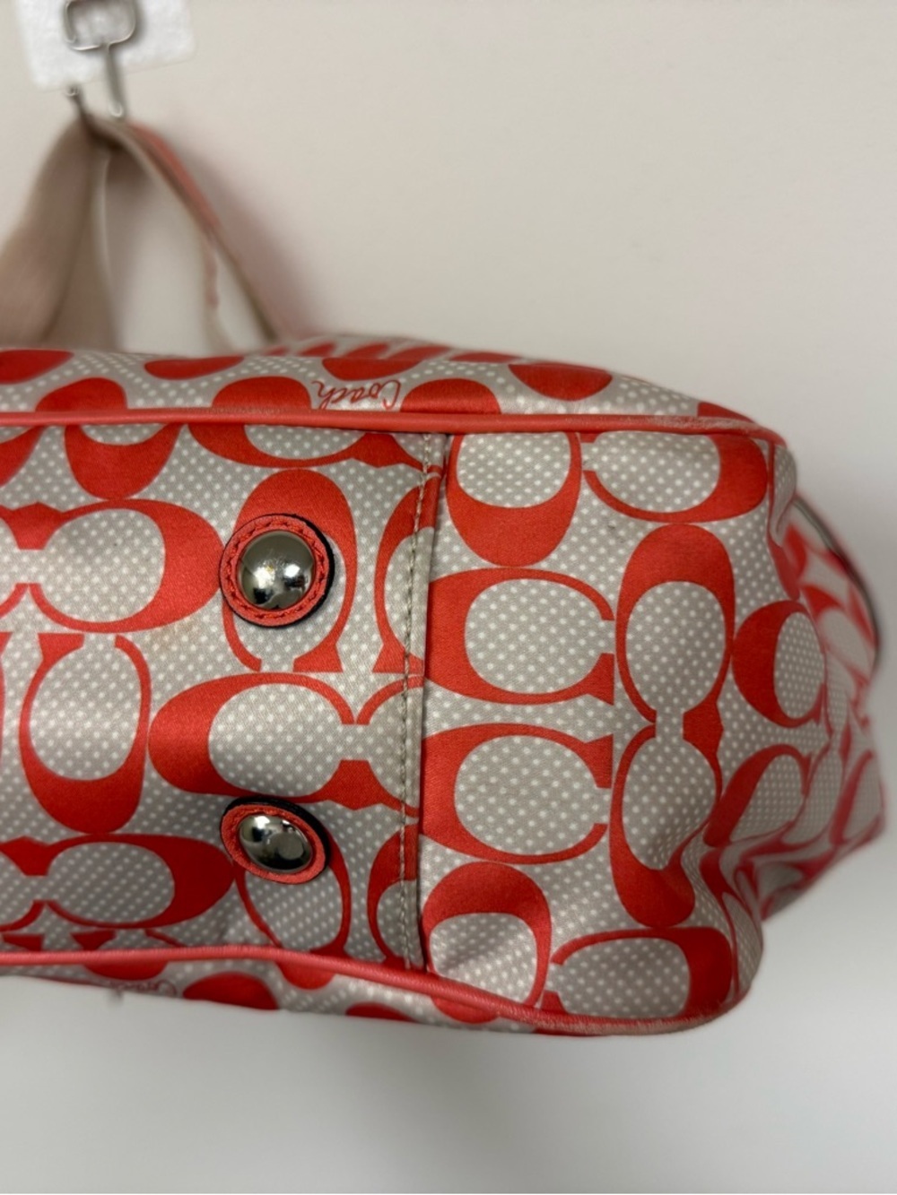 COACH Peyton Dream C Polka Dot Diaper Bag Tote, White & Orange Full Set - Rare - Picture 13 of 15